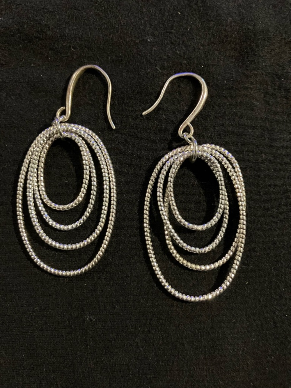 Layered Textured Hoop Drop Earrings in Silver - Picture 1 of 3